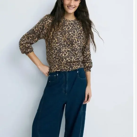 Marnine Layer Cheetah Sweater XS Cropped Soft Cotton Crew Animal Designer $158 - Picture 1 of 11